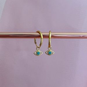 18K Gold Evil Eye hoop earrings over 925 Sterling silver